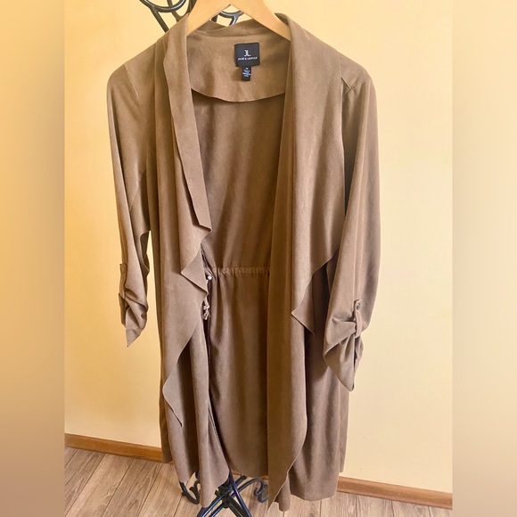 Jules & Leopold Beige Faux Suede Cardigan Blazer Light Jacket Cinch Waist 1X XL - Picture 1 of 13
